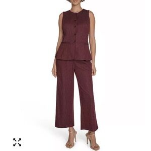Calvin Klein Burgundy Striped Wide Leg Jumpsuit
